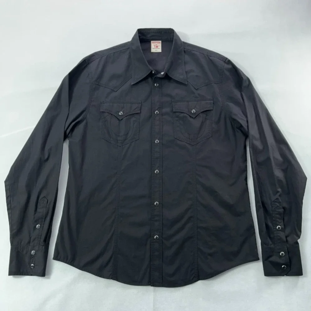 True Religion Pearl Snap Shirt Men 3XL Black‎ Western Long Sleeve